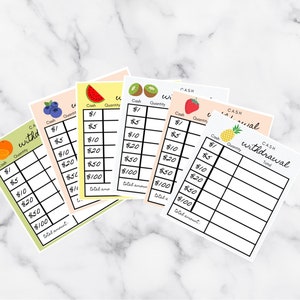 Cash Breakdown Slips Printable - Summertime Fruit Set of 6 | Teller Slips