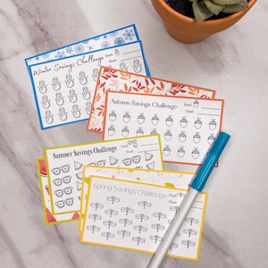 A7 Four Seasons Monthly Savings Challenges | Printable Monthly Savings Trackers | Seasonal Money Tracker A7