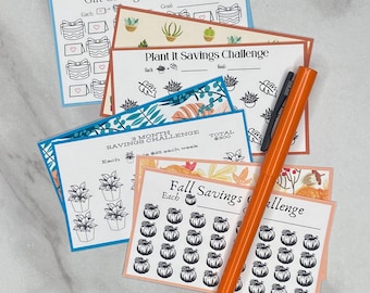 A7 Mini Savings Challenges Bundle | Plant, Fall & Gift| Printable | A7 Cash Envelope | Set of 4 Budget Savings Trackers