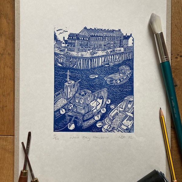 West Bay Original Lino Cut Print