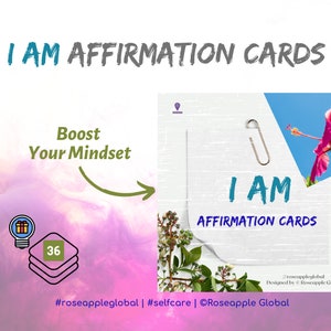 Afirmaciones "YO SOY" imprimibles / Tarjetas de inspiración / Tarjetas de mentalidad / Tarjetas de ánimo / Baraja de afirmaciones de autocuidado / Descarga instantánea