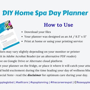 DIY Home Spa Day Planner: Printable Self-Care Tool | At-Home Spa Experience | (Instant Digital Download) image 8
