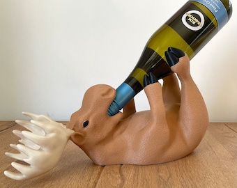 Portabotellas de vino con forma de alce impreso en 3D y hecho a mano: decoración única para el hogar