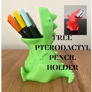 Jurassic Desktop Organizer with Free Pterodactyl Pencil Holder - 3D Printed Chubby T-Rex Included!