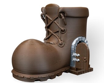 Fairy Step Inn Boot House – Whimsical 3D Printed Fairy Garden Decor – Gnome or Elf Miniature Home – Fantasy Cottage Figurine