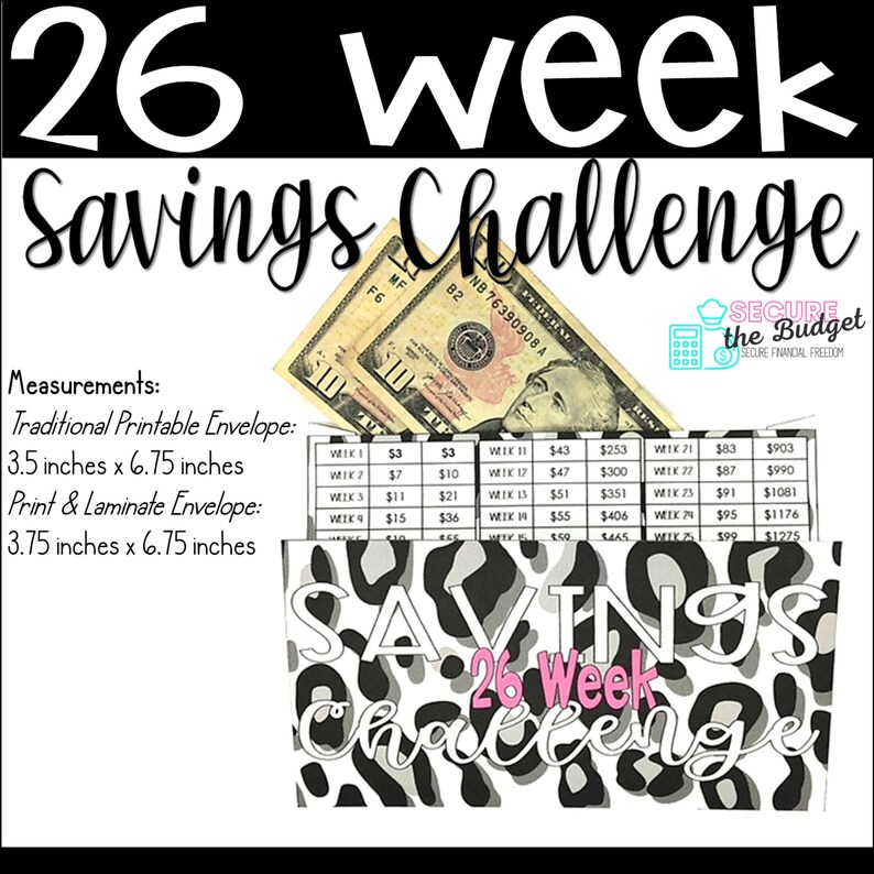 26 Week Savings Challenge Printable Envelopes Etsy