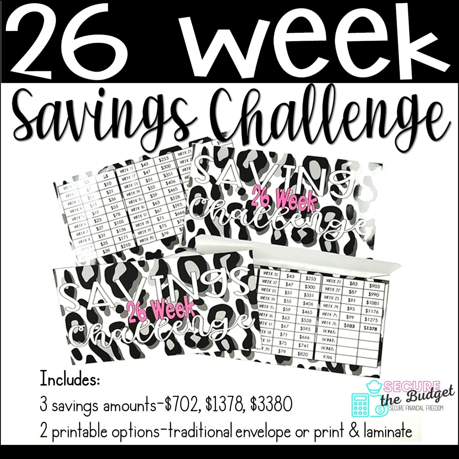 26 Week Savings Challenge Printable Envelopes Etsy
