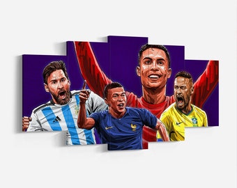 Qatar 2022 World Cup Canvas, Football Poster, Ronaldo, Mbappe, Messi, Neymar, Wall Art, Premium Canvas Print, Gift for Football Fans