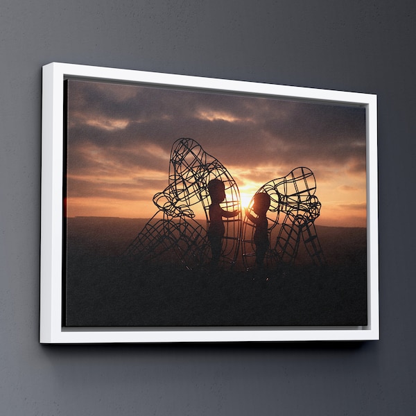 Alexander Milov, Two People Turning Their Backs On Each Other At Burning Man Canvas Wall Art Children Imprisoned in Adult Bodies, Statue Art