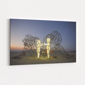 Alexander Milov, Two People Turning Their Backs On Each Other At Burning Man Canvas Wall Art Children Imprisoned in Adult Bodies, Statue Art image 3