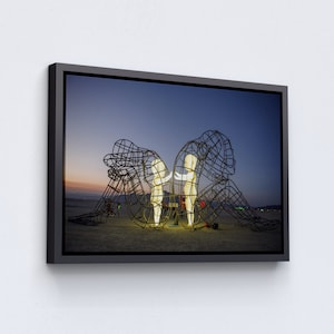 Alexander Milov, Two People Turning Their Backs On Each Other At Burning Man Canvas Wall Art Children Imprisoned in Adult Bodies, Statue Art image 1