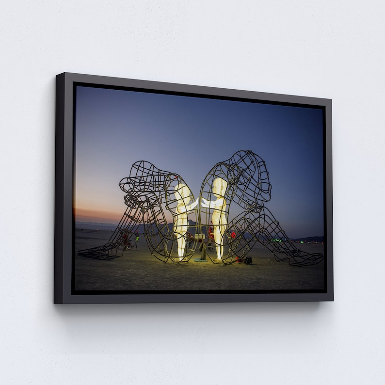 Alexander Milov, Two People Turning Their Backs On Each Other At Burning Man Canvas Wall Art Children Imprisoned in Adult Bodies, Statue Art image 1