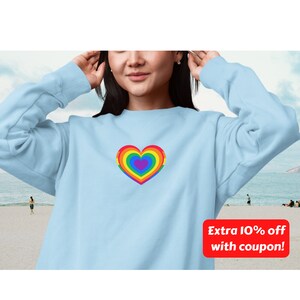 Rainbow Light Blue Sweatshirt, Oversized Sweatshirt, Aesthetic Clothes, y2k Sweatshirt, Trendy Preppy Sweatshirt for Teens for Women