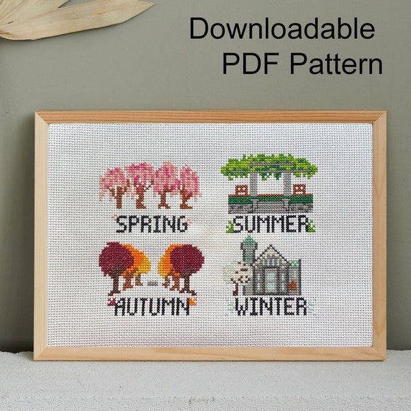 Bryn Mawr College Seasonal Scenes -- Easy Cross Stitch Pattern PDF Instant Download