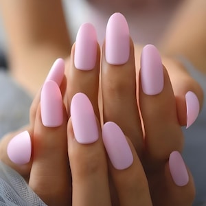 Glue On Press On Nails - Long Rounded Almond - Pink Matte