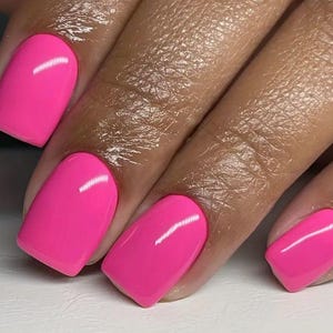 Glue On Press On Nails - Short Rounded Square - Hot Pink