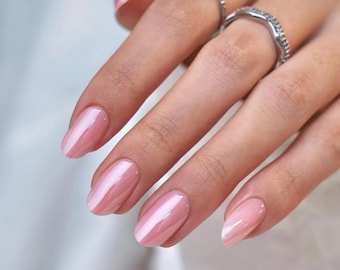 Glue On Press On Nails - Medium Oval - Pearl Pink