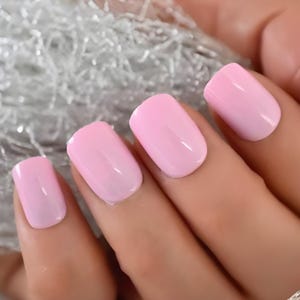 Glue On Press On Nails - Short Rounded Square - Medium Pink