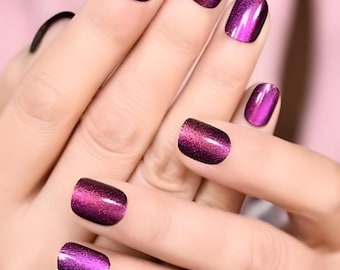 Glue On Press On Nails - Petite Short Rounded Square – Dark Purple Sparkle Holographic