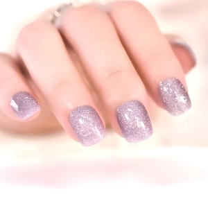 Glue On Press On Nails - Petite Short Rounded Square - Light Purple Sparkle