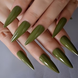 Ongles à coller - Stylet extra-long - Vert olive