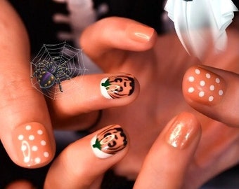 Glue On Press On Nails - Petite Short Rounded Square - Halloween Orange