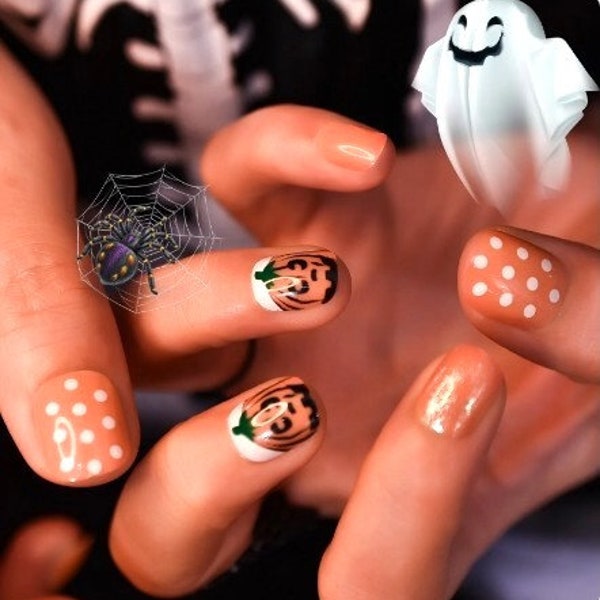 Glue On Press On Nails - Petite Short Rounded Square - Halloween Orange