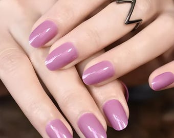 Glue On Press On Nails - Medium Oval - Mulberry Purple