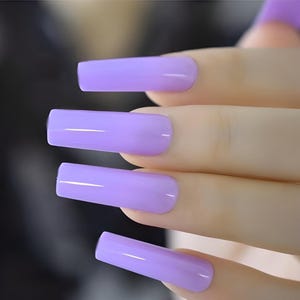 Glue On Press On Nails - Extra Long Square - Light Purple