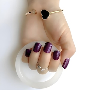 Glue On Press On Nails - Short Rounded Square - Deep Purple Shimmer