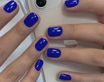 Glue On Press On Nails - Petite Short Rounded Square - Royal Blue