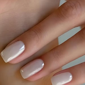 Glue On Press On Nails - Medium Rounded Square - Pearl White