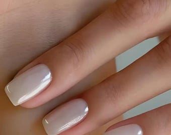 Glue On Press On Nails - Medium Rounded Square - Pearl White