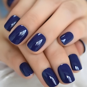 Glue On Press On Nails - Petite Short Rounded Square - Navy Blue