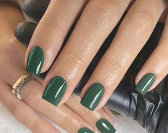 Glue On Press On Nails - Short Rounded Square - Kelly Green