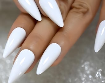 Glue On Press On Nails - Long Stiletto - White
