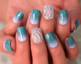 Teal Ombre Nails - Etsy Teal Ombre Nails - Etsy