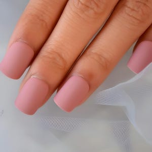 Glue On Press On Nails - Short-Medium Square - Rose Mauve Matte