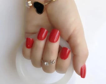 Glue On Press On Nails - Short Rounded Square - Red  (Semi-Transparent)