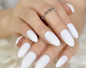 Glue On Press On Nails - Medium-Long Almond - White Matte