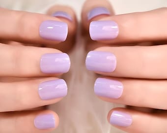 Glue On Press On Nails - Petite Short Square - Lavender