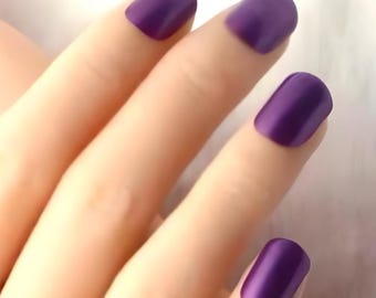 Glue On Press On Nails - Short Rounded Square - Plum Purple Pearl