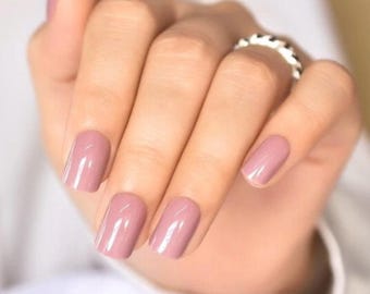 Glue On Press On Nails - Short Medium Rounded Square - Mauve