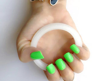Glue On Press On Nails - Short Rounded Square - Bright Green