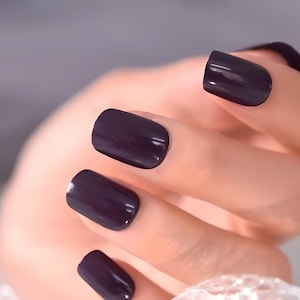 Glue On Press On Nails - Medium Rounded Square - Dark Purple