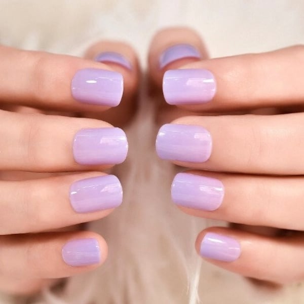 Glue On Press On Nails - Petite Short Square - Lavender