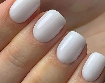 Glue On Press On Nails - Short Rounded Square - White