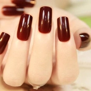 Glue On Press On Nails - Medium-Long Rounded Square - Maroon