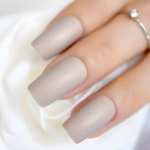 Glue On Press On Nails - Medium-Long Square - Gold Shimmer Matte