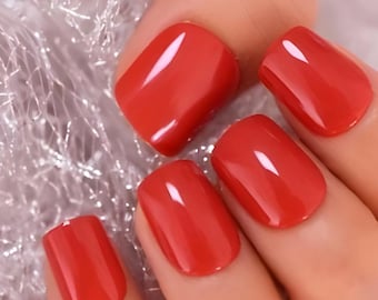 Glue On Press On Nails - Short Rounded Square - Dark Red  (Semi-Transparent)